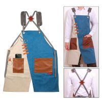 Multi-Function Adjustable Canvas Apron Cross-Back Straps with Tool Pockets For Kitchen Salon Woodworking Painting Durable Aprons