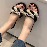 COD New Pearl Woven Flat Sandals, Fashion Korean Style Sandals Women s Sandals (35-40 Sizes)