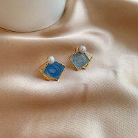 Charm Korean Blue Geometric Clip on Earrings for Women Statement Round Square Earrings Fashion Brincos Ear Clips Jewelry