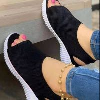 CODshengxi8 Foreign trade large size summer flying woven breathable solid color ladies sandals fish mouth flat heel beach low-cut female sandals