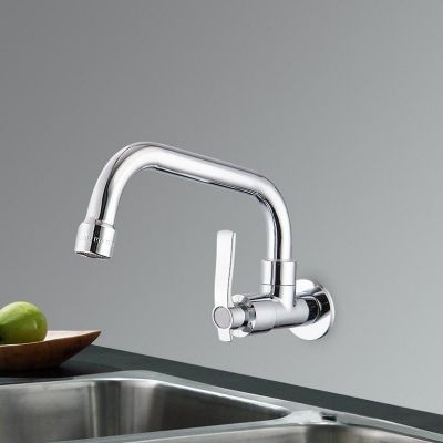 KKTNSG Copper Wall Mount Kitchen 360 Rotating Swivel Basin Sink Faucet Single Handle Cold Tap fold expansion basin sink G1/2