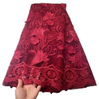 Red Nigerian Net Mesh Tulle Lace 3D Flower royal blue Top Selling Sequins Lace Fabrics Nigerian Lace Fabrics For Dress