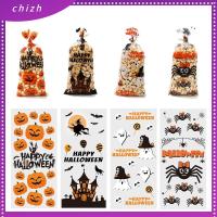 CHIZH 50pcs หลอกหรือปฏิบัติ ถุงขนมฮาโลวีน กระเป๋าใส่ขนม กระดาษแก้วโปร่งใส ถุงขนมคุกกี้ ของใหม่ บรรจุภัณฑ์สำหรับอบ ถุงห่อขนม ตกแต่งฮาโลวีน