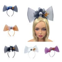 Unique Halloween Hair Accessory Headdress Gift For Halloween Mesh Bow Headband Undead Festival Headwear Large Skull Hair Hoop