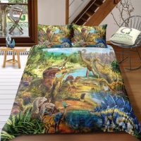 BOMCOM Digital Printing Bedding Set Dinosaur Jungle Jurassic World Tyrannosaurus T-Rex Duvet Cover 100 Microfiber