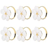 Napkin Rings Set of 6 Napkin Rings Holders White Flowers Napkin Buckles Elegant Napkin Holders for Dinner Table