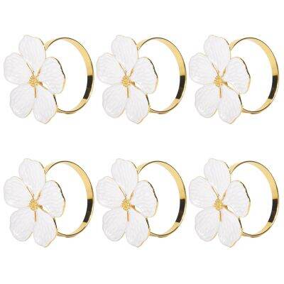 Napkin Rings Set of 6 Napkin Rings Holders White Flowers Napkin Buckles Elegant Napkin Holders for Dinner Table