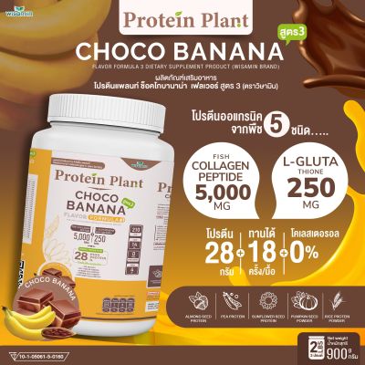 Protein Plant โปรตีนแพลนท์ สูตร 3 (รสช็อกโก บานาน่า) 900 กรัม/กระปุก (2 ปอนด์ 2LBS) ทานได้ 18 ครั้ง โปรตีนพืช 5 ชนิด คอลลาเจนเปปไทด์ แอลกลูต้าไธโอน