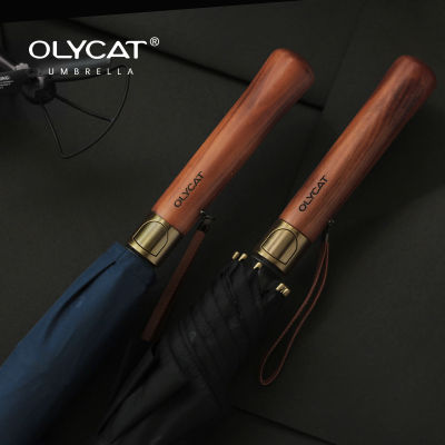 TOP☆Olycat Double Layer Long Umbrella Rain Women Men Wooden Handle Windproof 8K