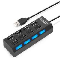 USB 2.0 High Speed 4 Port Power On/Off Switch LED Hub For PC Laptop Notebook