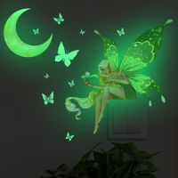 ZZOOI Luminous Moon Butterfly Fairy Wall Stickers Kids Room Fluorescent Wall Papers Home Decor Socket Switch Stickers Glow In The Dark