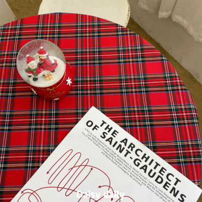 （HOT) หนังสือนักเรียนผ้าปูโต๊ะสไตล์เกาหลี ins ผ้าปูโต๊ะลายสก็อตสีแดงย้อนยุคผ้าปิกนิกปีใหม่สีแดงตกแต่งร้านอาหาร