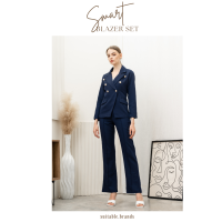 Smart Blazer Set - เซตสูท 2 ชิ้น เสิ้อสูท+กางเกงขายาวจับจีบ (สีกรม)​