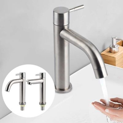 G1/2 Stainless Steel Bathroom Faucet Brushed Water Faucet Wash Basin Single Cold Water Tap Bathroom Accessories sink faucets