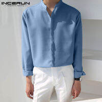 [Perfectly] INCERUN Men Plain Full Sleeve Shirt Top Grandad Collarless Button Blouse (ผ้าฝ้ายลินิน)