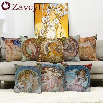 【CW】❦✗♟  Nouveau Mucha Cushion Cover Goddess Pillowcase Throw Liviring Room Sofa Decoration 45x45