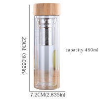 350ml 450ml Dink Tea with Infuser Bamboo Lid Double Wall Bottle for Glass Water Bottles for Water Brief Portable Outdoor Cup