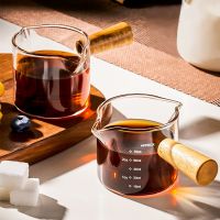 [hot]✘ↂ☢  Wood Handle Glass Espresso Measuring Cup Single/Double Mouth Jug Supplies Measure