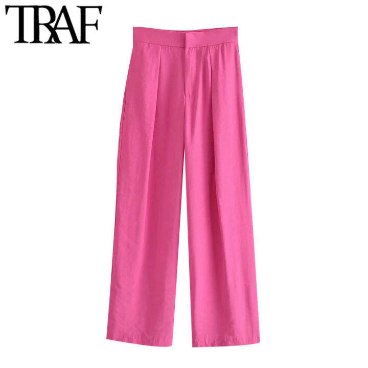 traf-women-chic-fashion-side-pockets-wide-leg-pants-vintage-high-waist-zipper-fly-female-trousers-mujer