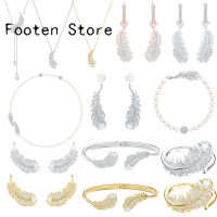 SWA Fashion Ladies Jewelry Charm Gold Silver Feather Series Jewelry Set Ladies Earring Necklace and Bracelet Romantic Jewelry