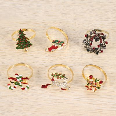 6Pcs Christmas Napkin Rings Xmas Napkin Holder Rings Wreath for Holiday Party Dinner Table Decoration