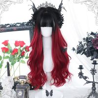 HOUYAN Synthetic wavy hair female black red bangs wig female high temperature fiber wig cosplay Lolita wig Wig  Hair Extensions Pads