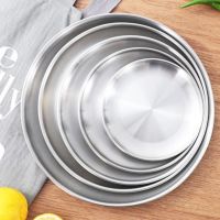 ❄☃ Dining Tray Stainless Steel Matte Round Dining Plate Tableware Dessert Pizza Dish Fruit Tray