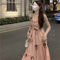 HolidayQueen Pure Desire Sling Dress ผู้หญิงโบว์หวาน First Love Chic ชุดยาว One Size จัดส่งฟรี HQ1344