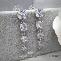 Value Jewelry ER0388 กว้าง1cmยาว3.5cm เครื่องประดับเพชรCZ เกรดพรีเมี่ยม หนีบ ห่วง ระย้า คริสตัล เพชร  สร้อยข้อมือ สร้อยคอ แหวน