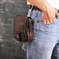 Design Mens Original Quality Leather Small Travel Phone Pouch Hook Belt Fanny Waist Pack Bag High Fashion Male Case 6185-dc