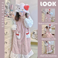 จัดส่งที่รวดเร็วจากกรุงเทพฯ น่ารัก Hello Kitty Sleepwear ผู้หญิงฤดูใบไม้ร่วงฤดูหนาวใหม่กลางยาวแขนยาว Sleepwear สวมใส่ชุดนักเรียนบ้าน