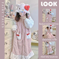 Fast delivery from Bangkok cute Hello Kitty sleepwear women Autumn Winter New Middle long sleeve sleepwear wear school uniform home dbn