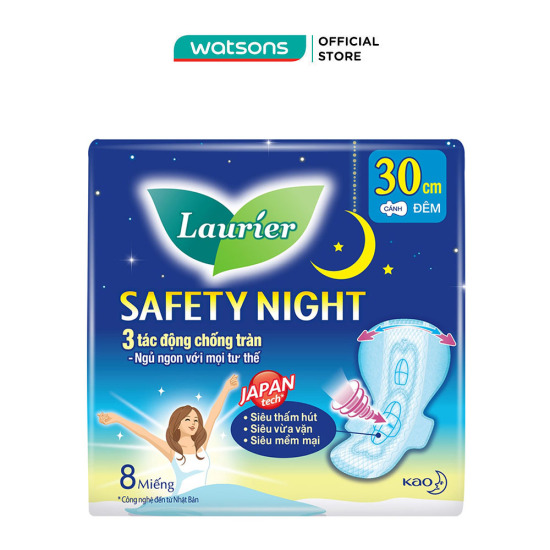Băng vệ sinh laurier safety night tác động chống tràn 30cm 8 miếng - ảnh sản phẩm 1