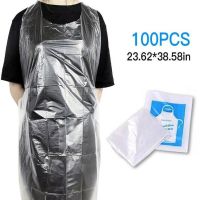 ❖▫ 100 Pcs Disposable Plastic Aprons Eco Flat Pack Protection Body Polythene Clear Waterproof Oil Proof Thickened Disposable Apron