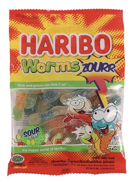 thebeastshop-4x-80g-haribo-jelly-worms-เวิร์มซาวร์-วุ้นเจลาติน-เยลลี่หนอน-ขนมเคี้ยวหนึบ-เยลลี่รสเปรี้ยว-เยลลี่ผลไม้รวม