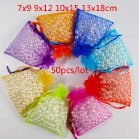 50pcs 7x9 9x12 10x15 13x18 CM Organza Bags Gift Bag Jewelry Packaging Bags Wedding Party Decoration Drawable Bags Gift Pouches Cleaning Tools