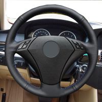 DIY Black PU Artificial Leather Wrap Hand Sewing Car Steering Wheel Cover for BMW E60 (Sedan) 530d 2003-2009 E61 (Touring) 2004-