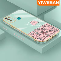 YIWESAN เคสสำหรับ Infinix Hot 9 Play เคสหมูลายการ์ตูนสีชมพูใหม่กรอบสี่เหลี่ยมชุบพื้นผิวเคสนิ่มซิลิกาเจลกันกระแทกเคสมือถือรวมทุกฝาครอบป้องกันเลนส์กล้องถ่ายรูป