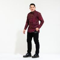 Red Godangga Batik Shirt Men Full Furing Primisima Cotton Material