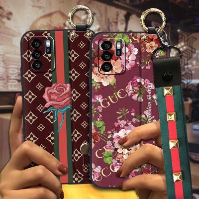 Anti-dust Plaid texture Phone Case For OPPO Reno6Z 5G Small daisies TPU Phone Holder Wristband waterproof Shockproof