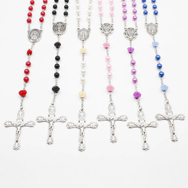 Virgin Mary Miraculous, St Benedict, Divine Mercy Plastic Pearl Rosary ...