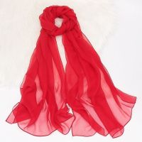 【Ready】? Pure color silk scarf womens spring and autumn thin georgette scarf Korean version all-match summer sunscreen long scarf square dance