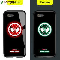 สำหรับ OPPO Realme C2 A1K เคสมือถือส่องสว่างเรืองแสงในที่มืด Marvel Avenger โลโก้ซูเปอร์ฮีโร่เคสมันวาวสไปเดอร์แมนไอรอนแมนธอร์กระจกเทมเปอร์ปลอกฝาหลัง