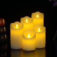 USB Rechargeable Flickering Paraffin Pillar Candle Remote controlled w/timer Moving wick Dripping wax Dipped Tear Light