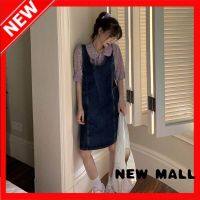 NEW MALL WomenS Thin Strap Denim Dress Loose And Slim Dark Skirt Fashion Simple Student All Match Skirt