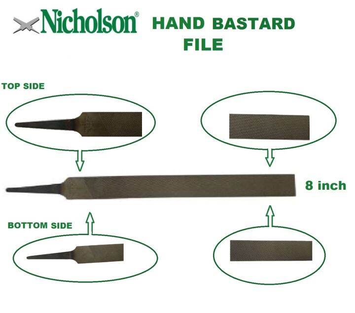 NICHOLSON 8Inch Hand Bastard File Handy File Flat File Kikir Besi Kayu