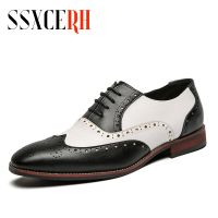 SSXCERH Brand Men Leather Shoes Men Dress Shoes Formal Wedding Party Shoes For Men Retro Brogue Shoes Luxury Brand Mens Oxfords