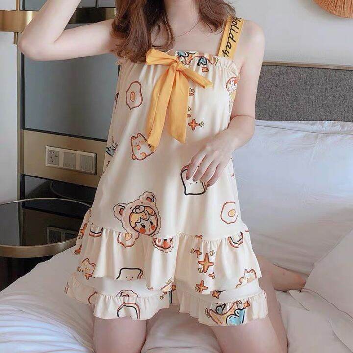 พร้อมส่ง-124-ถูกที่สุดชุดนอน-ชุดนอนผู้หญิง-เซตชุดนอนเสื้อสายเดี่ยว-กางเกงขาสั้น-พรอมส่ง