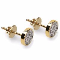 《 DTOU Fashion 》 Micro Pave CZ Stone Bling Ice Out Hip Hop Stud Earring Male Gold Color Copper Material Round Earrings For Men Rock Jewelry