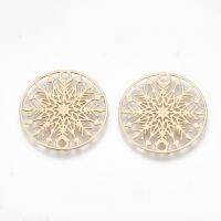 10 pc Brass Links connectors Etched Metal Embellishments Flat Round with Snowflake Light Gold 20x0.3mm Hole: 1.3mm